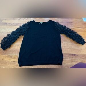 Sioni Sweater Sheer Sleeves Floral Appliqué